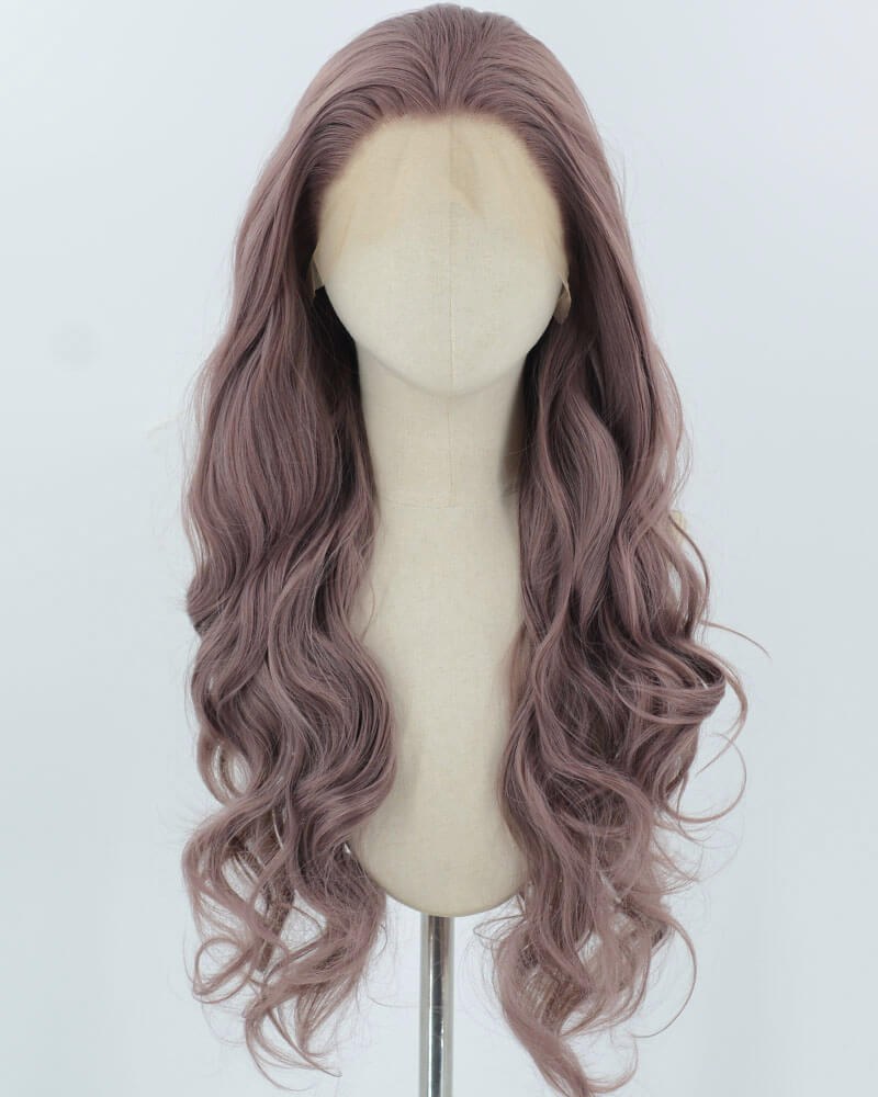 Dusty Pink Long Wavy Synthetic Lace Front Wig WW905 — view 1