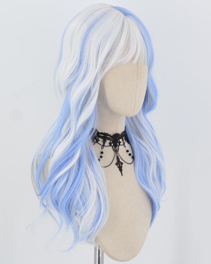 Blue White Curly Synthetic Wig HW845 — view 2