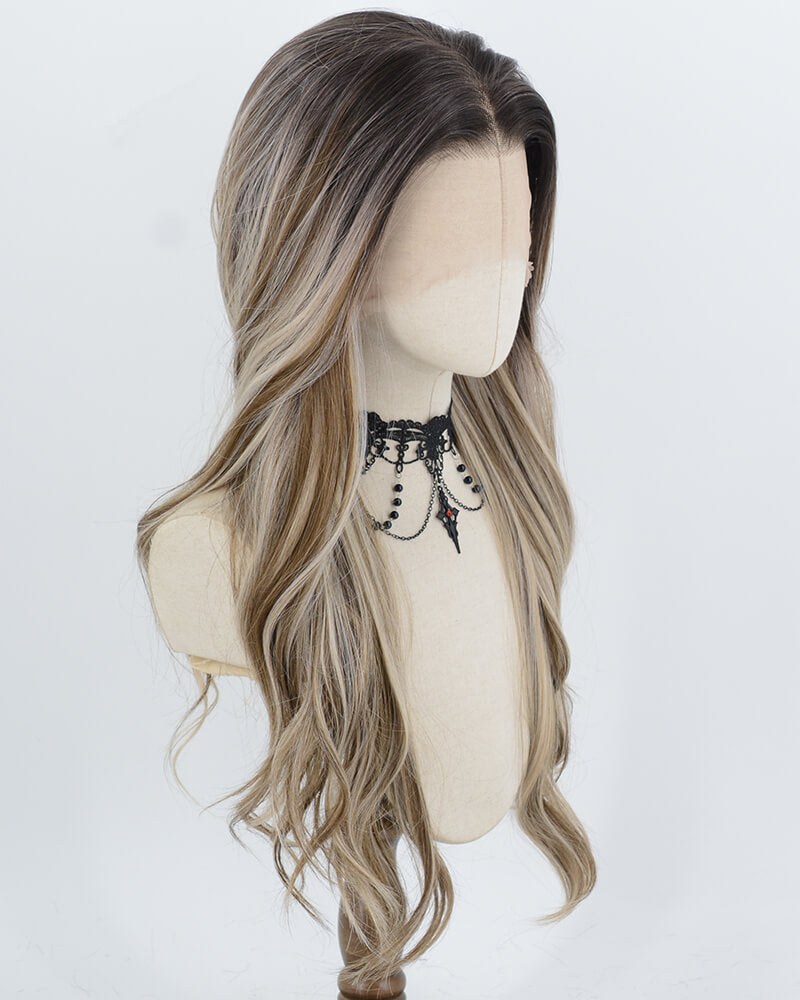 Ombre Brown Highlights Blonde Synthetic Lace Front Wig WW1068 — view 2