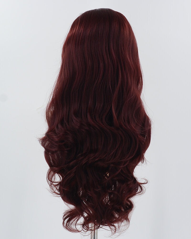 Wine Red Long Wavy Synthetic Lace Front Wig WW926 — view 3
