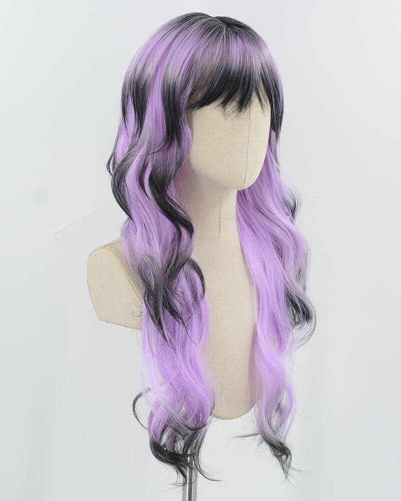 Purple Ombre Black Long Wavy Synthetic Wig HW733 — view 2