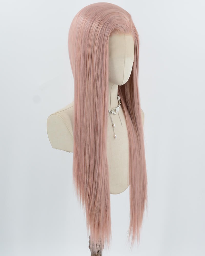 Pink Long Straight Synthetic Lace Front Wig WW990 — view 2