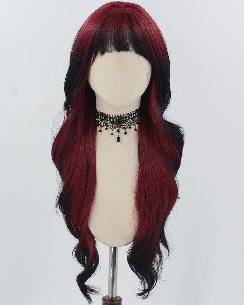 Red Ombre Black Long Wavy Synthetic Wig HW722 — view 1
