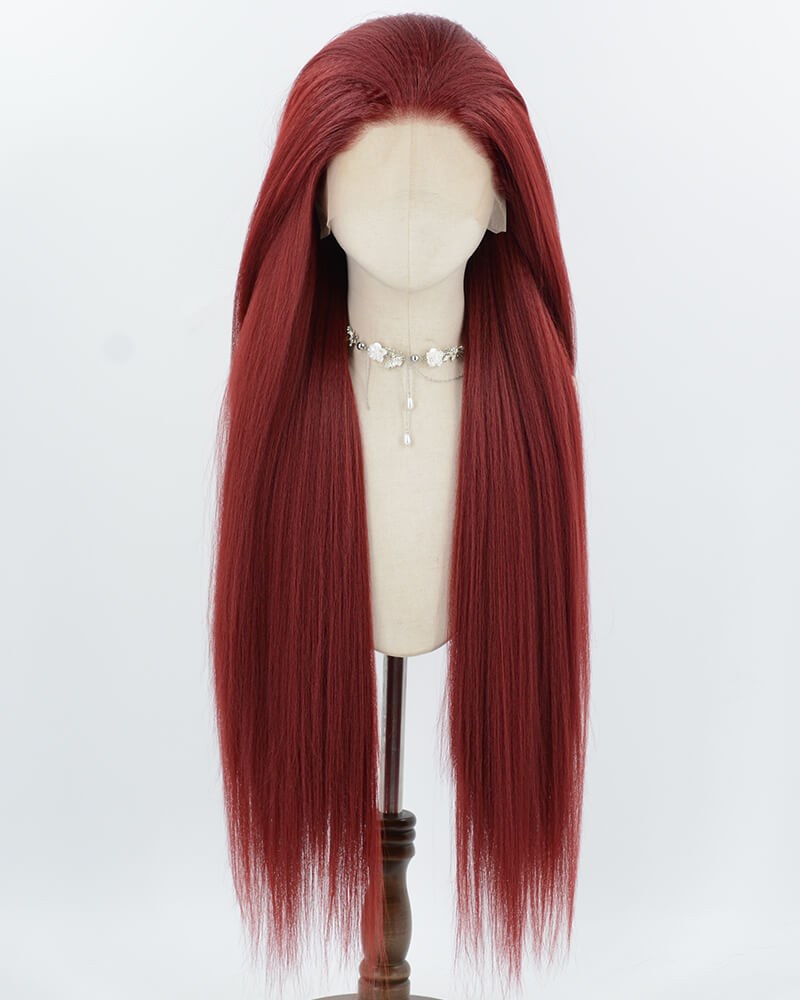 Wine Red Yaki Synthetic Lace Front Wig WW1051 — view 1