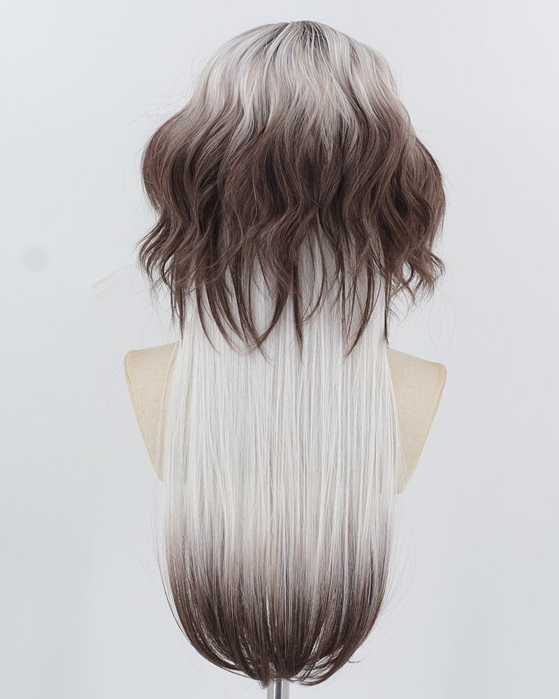 White Grey Ombre Brown Synthetic Wig HW699 — view 3