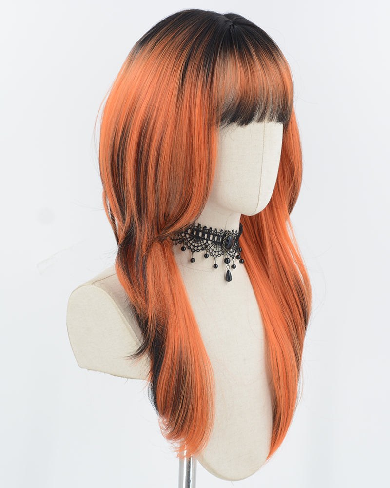 Orange Ombre Black Synthetic Wig HW746 — view 2
