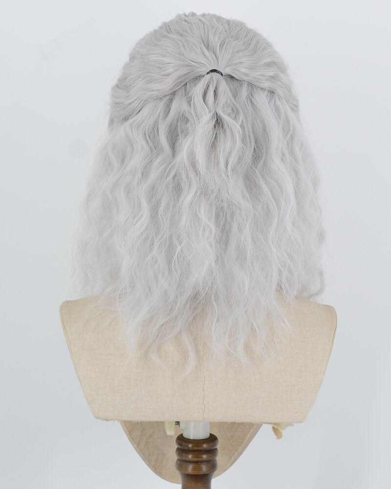 Geralt of Rivia Silver Grey Curly Synthetic Lace Front Wig WW1082 — view 6
