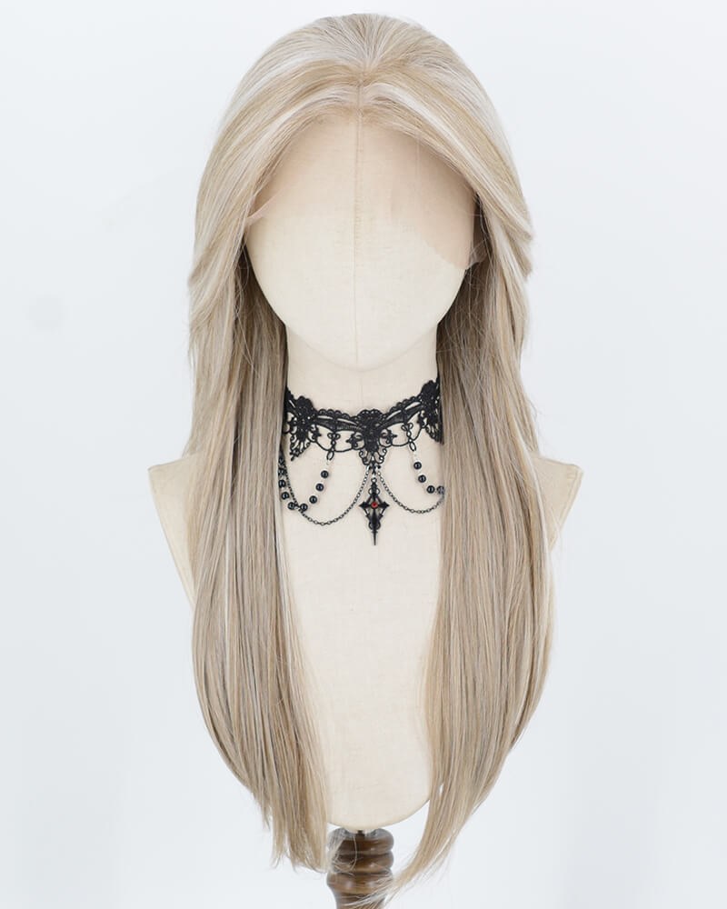 Ash Blonde Highlights White Grey Synthetic Lace Front Wig WW1073 — view 1