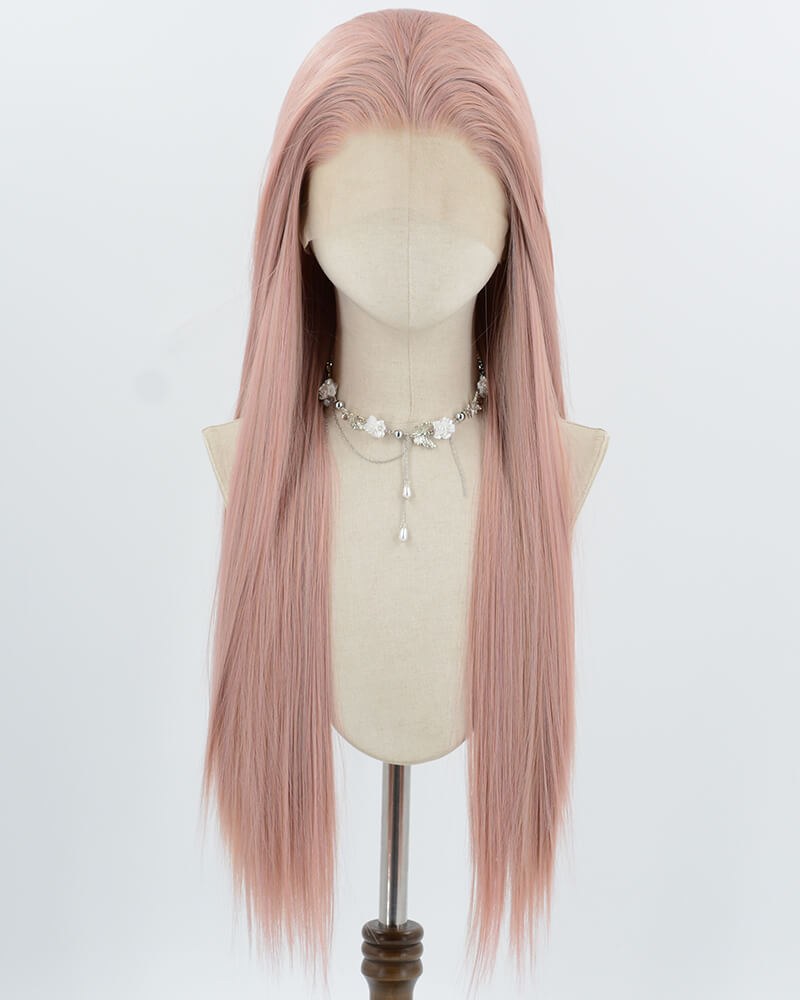 Pink Long Straight Synthetic Lace Front Wig WW990 — view 1