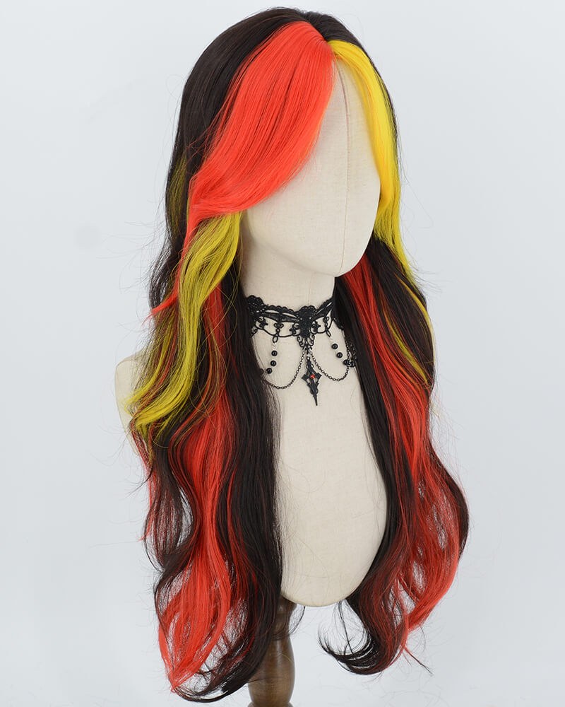 Red Yellow Black Wavy Synthetic Wig HW839 — view 2