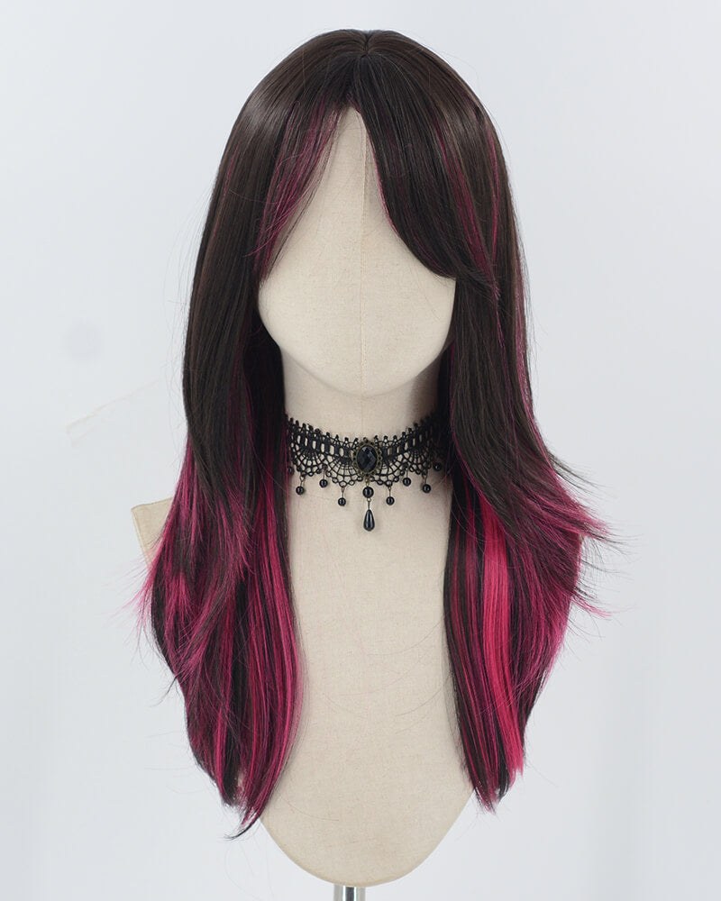 Black Hot Pink Synthetic Wig HW670 — view 1