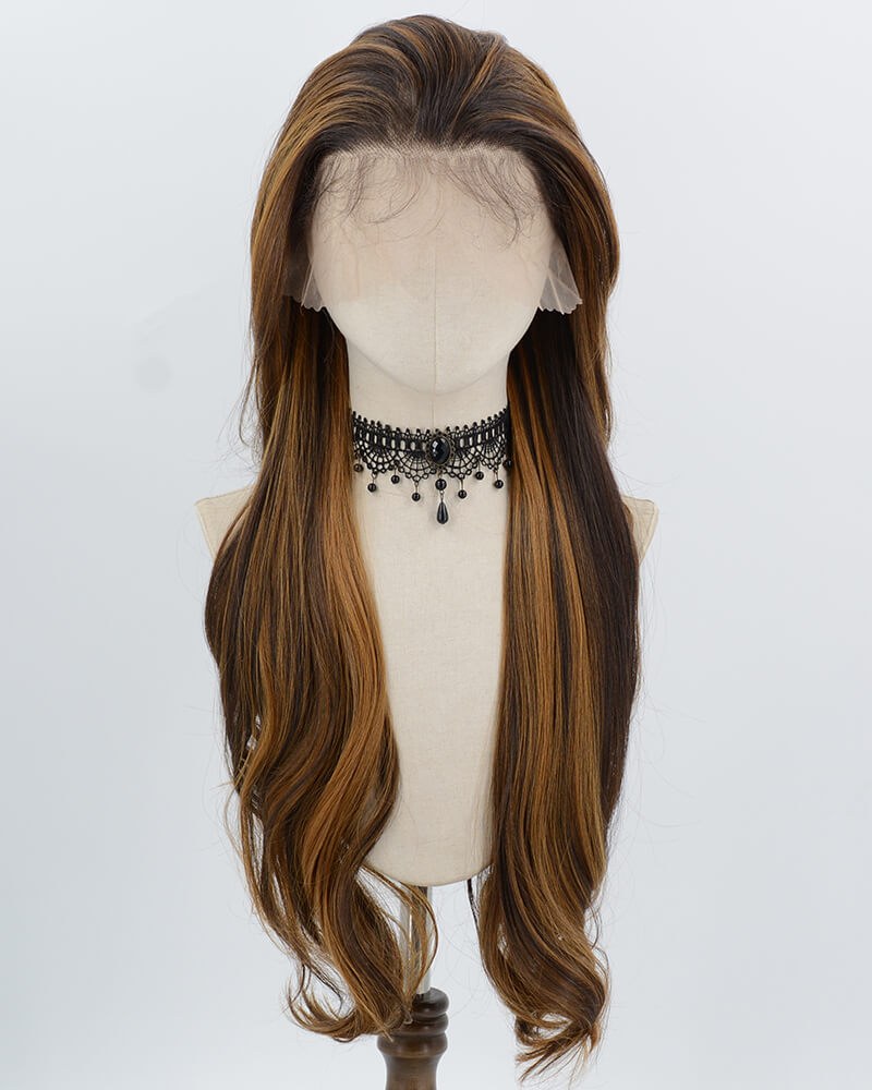 Brown Skunk Stripe Long Synthetic Lace Front Wig WW1005 — view 1