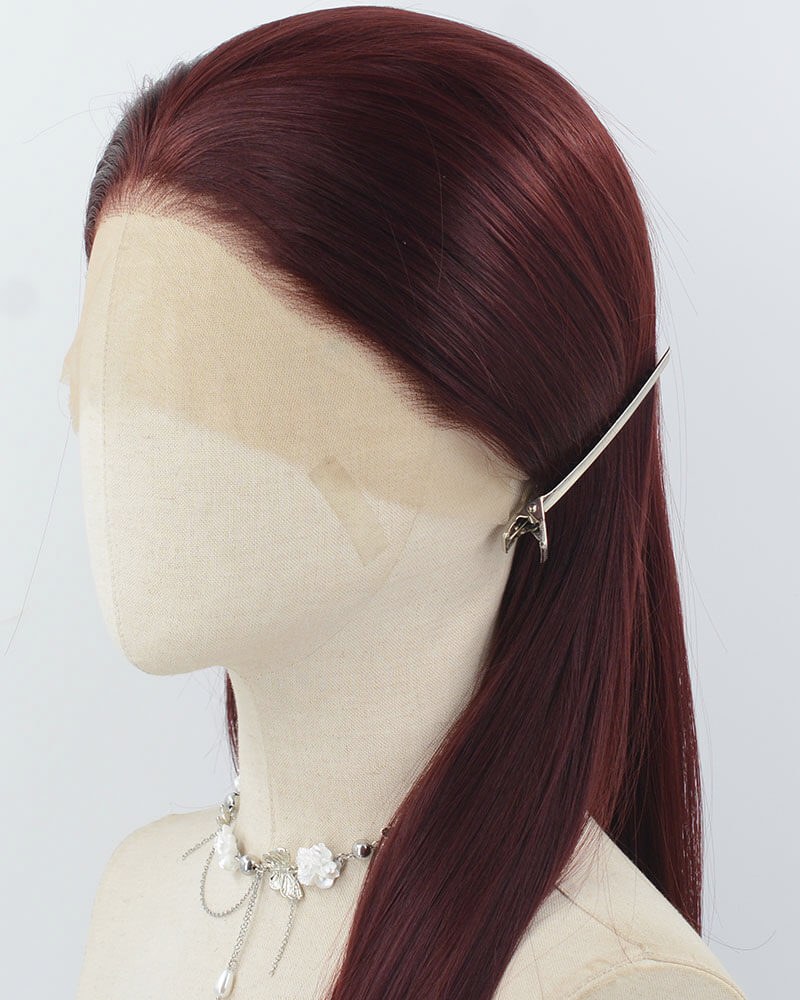 Dark Wine Red Synthetic Lace Front Wig WW974 — view 4
