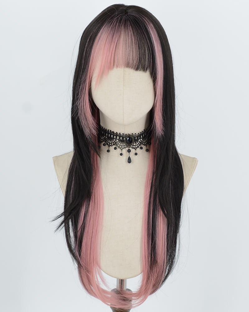 Black Pink Synthetic Wig HW826 — view 1