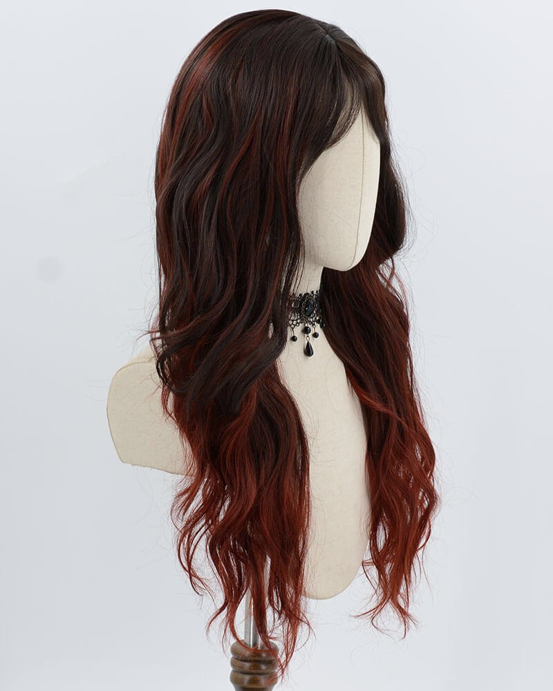 Black Ombre Red Orange Curly Synthetic Wig HW775 — view 2