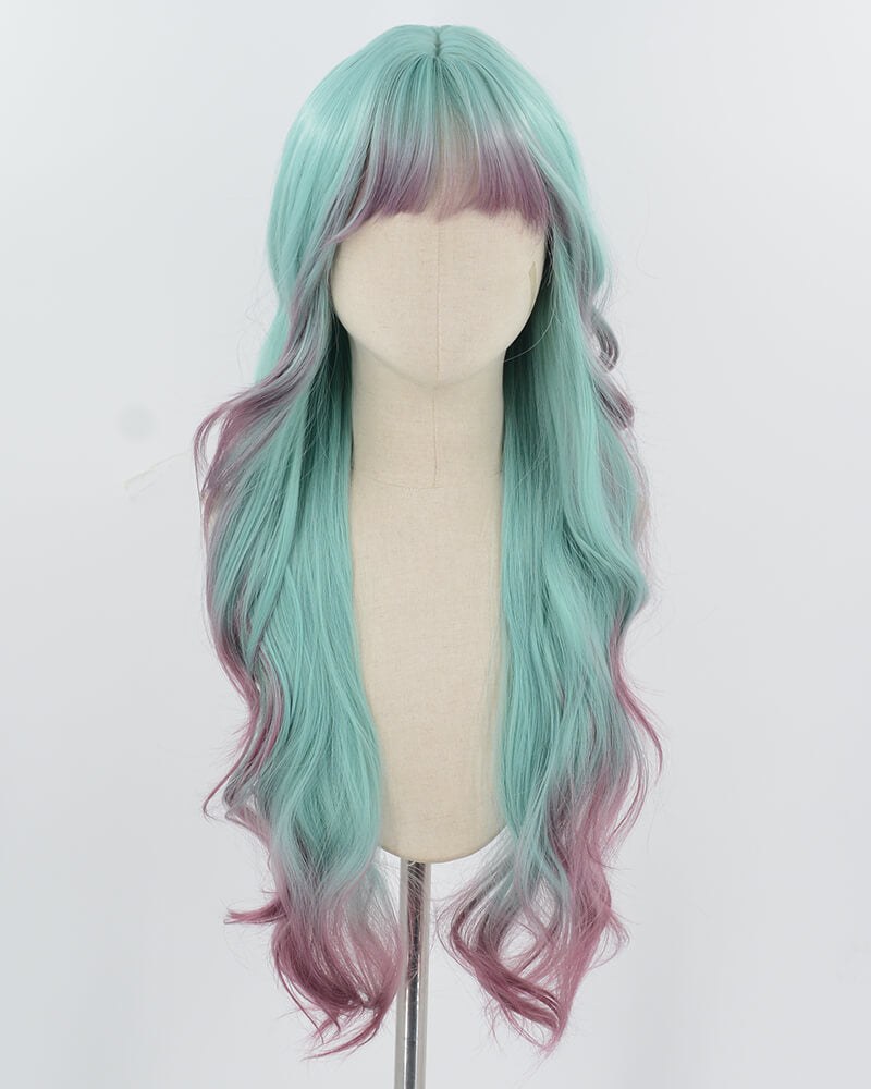 Green Ombre Purple Long Synthetic Wig HW729 — view 1