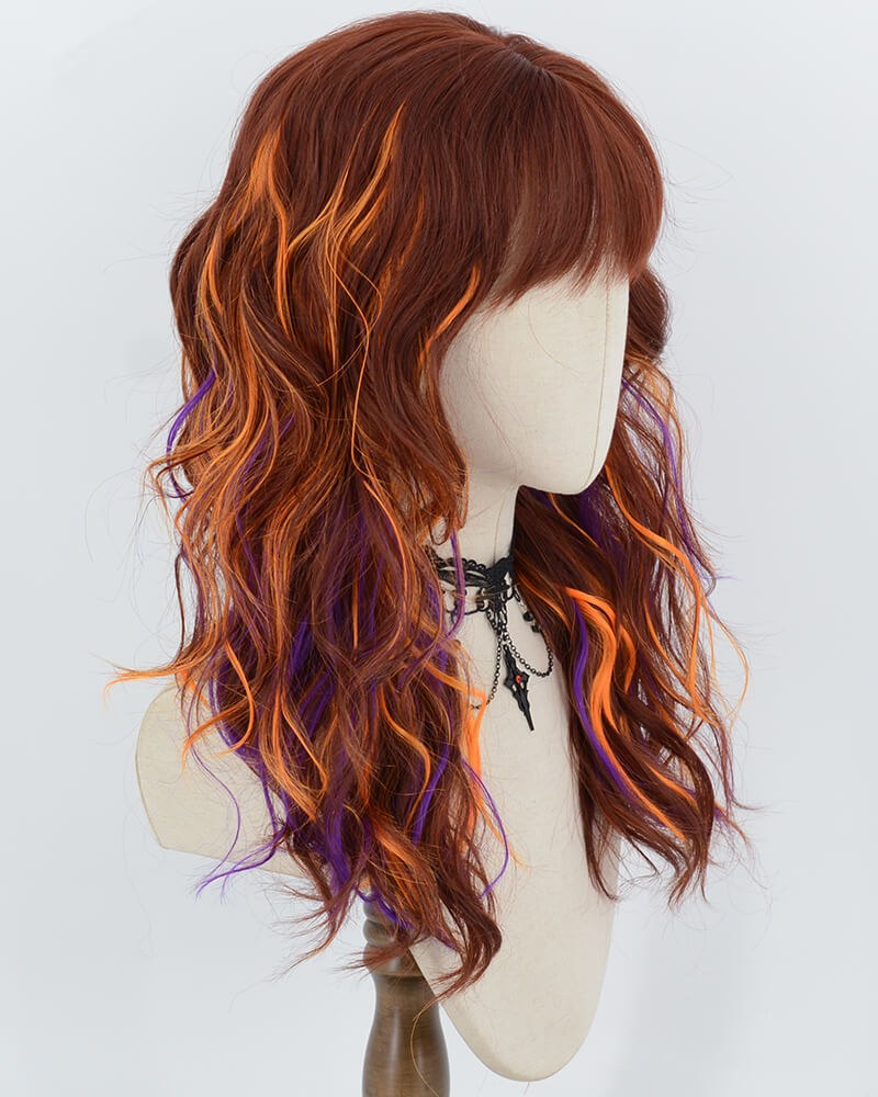 Red Brown Highlight Orange Purple Curly Synthetic Wig HW868 — view 2