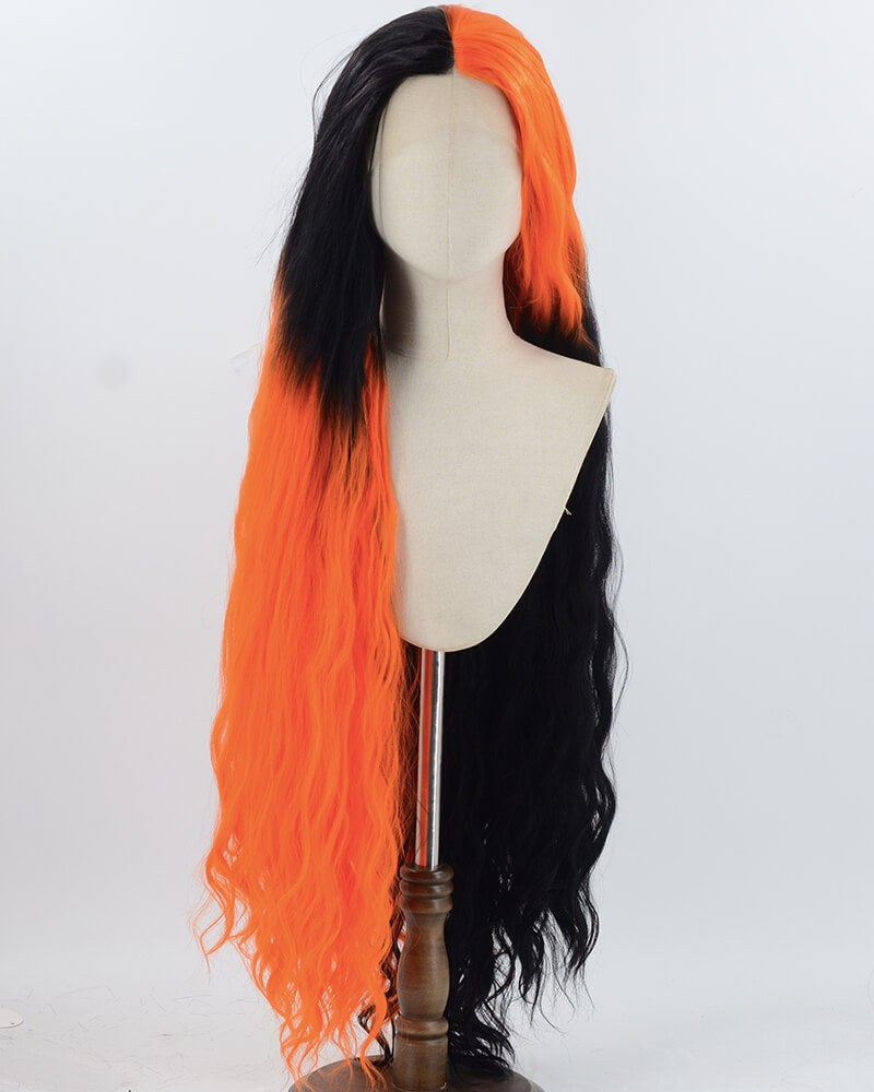 35Inch Long Black Orange Synthetic Lace Front Wig WW929 — view 1