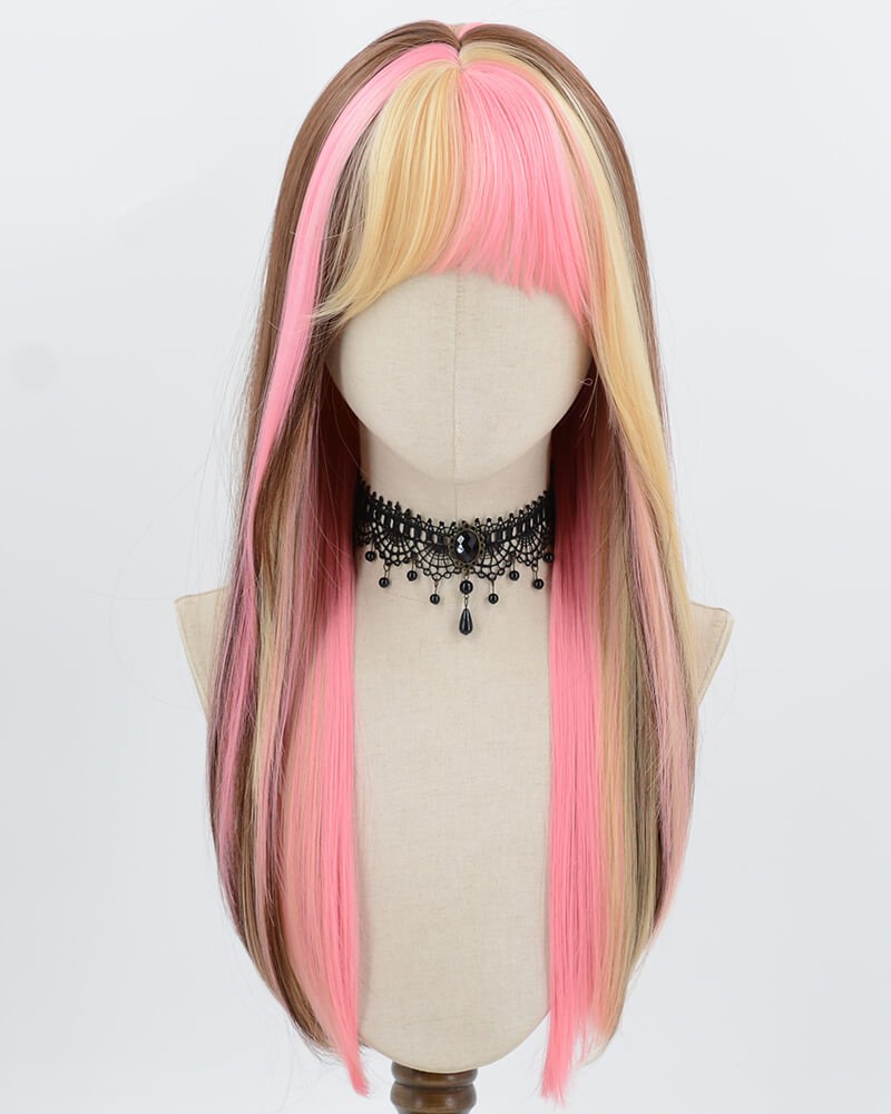 Pink Blonde Brown Synthetic Wig HW806 — view 1