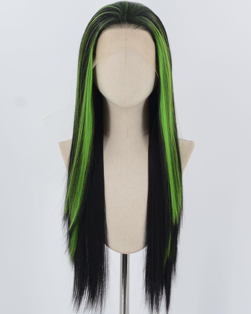 Black Green Long Straight Synthetic Lace Front Wig WW895 — view 1