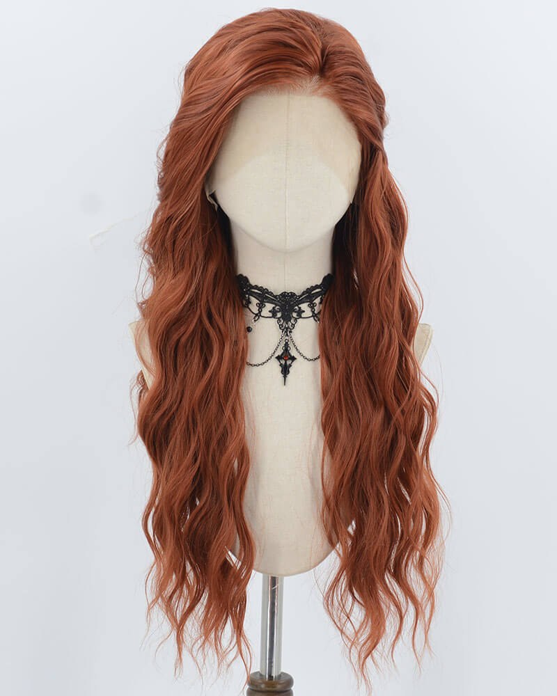 Dark Copper Red Curly Synthetic Lace Front Wig WW977 — view 1