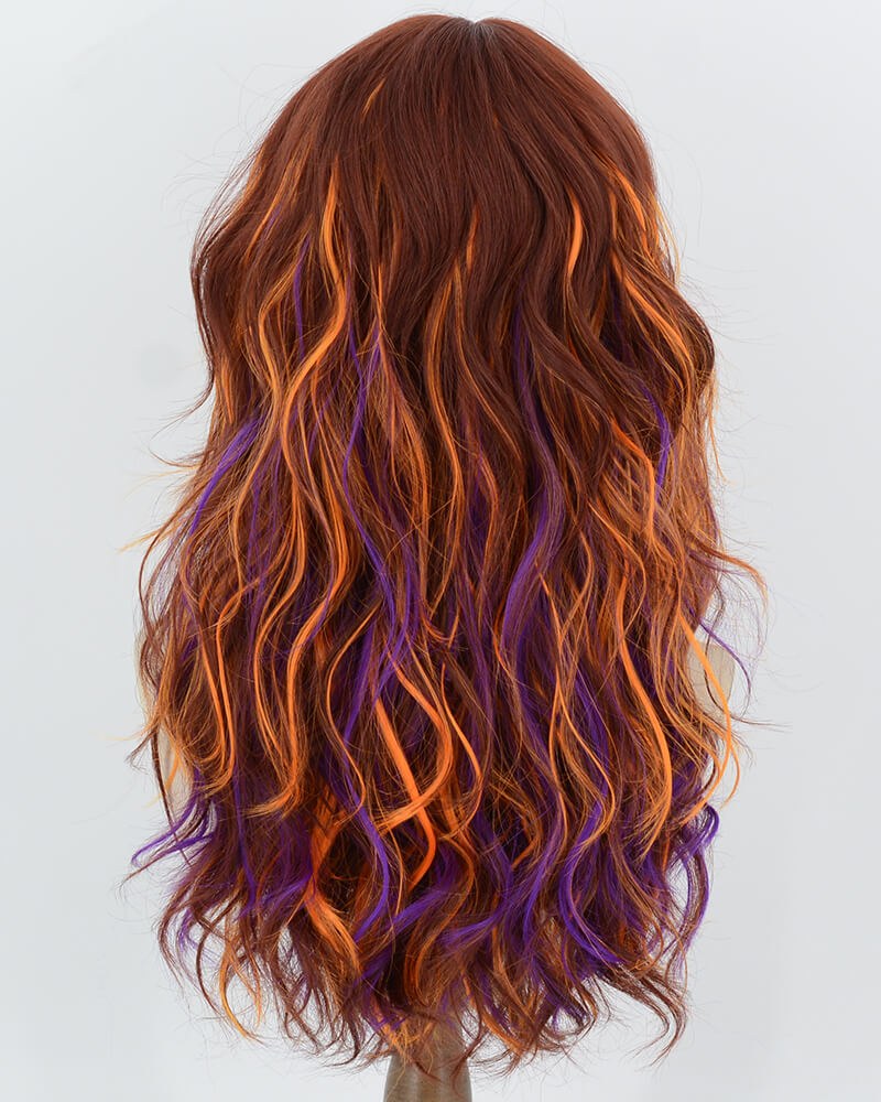 Red Brown Highlight Orange Purple Curly Synthetic Wig HW868 — view 4