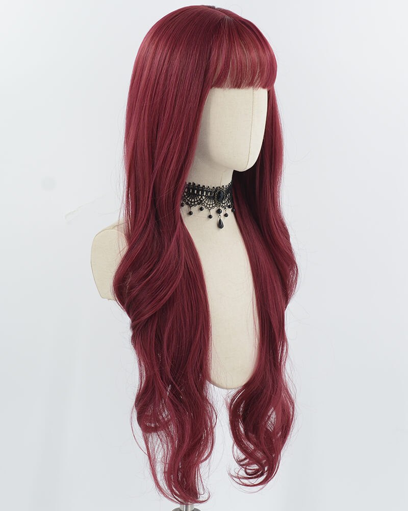Wine Red Long Wavy Synthetic Wig HW751 — view 2