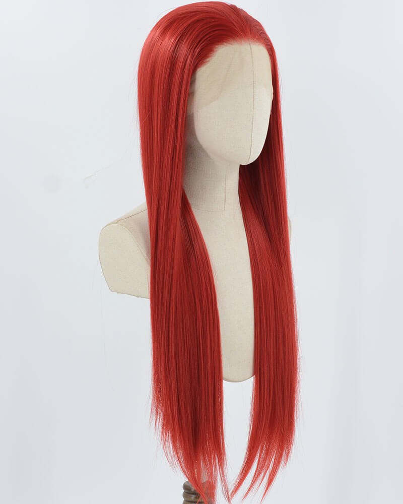 Red Long Straight Synthetic Lace Front Wig WW886 — view 2