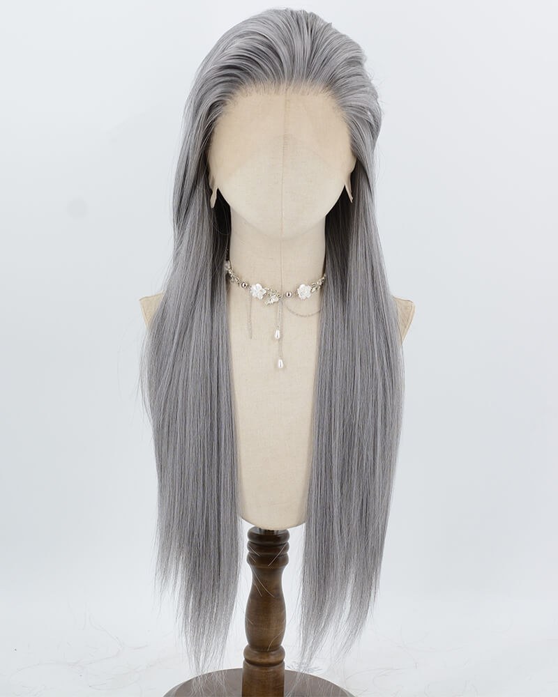 Grey Straight Synthetic Lace Front Wig WW1019 — view 1