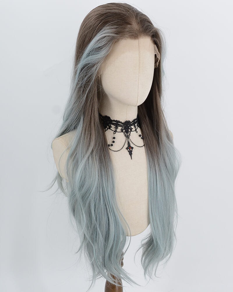 Brown Ombre Grey Green Synthetic Lace Front Wig WW1065 — view 3