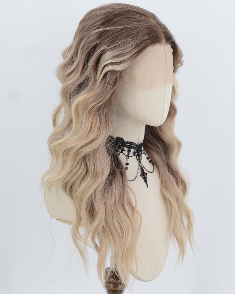 Brown Ombre Blonde Curly Synthetic Lace Front Wig WW1054 — view 2