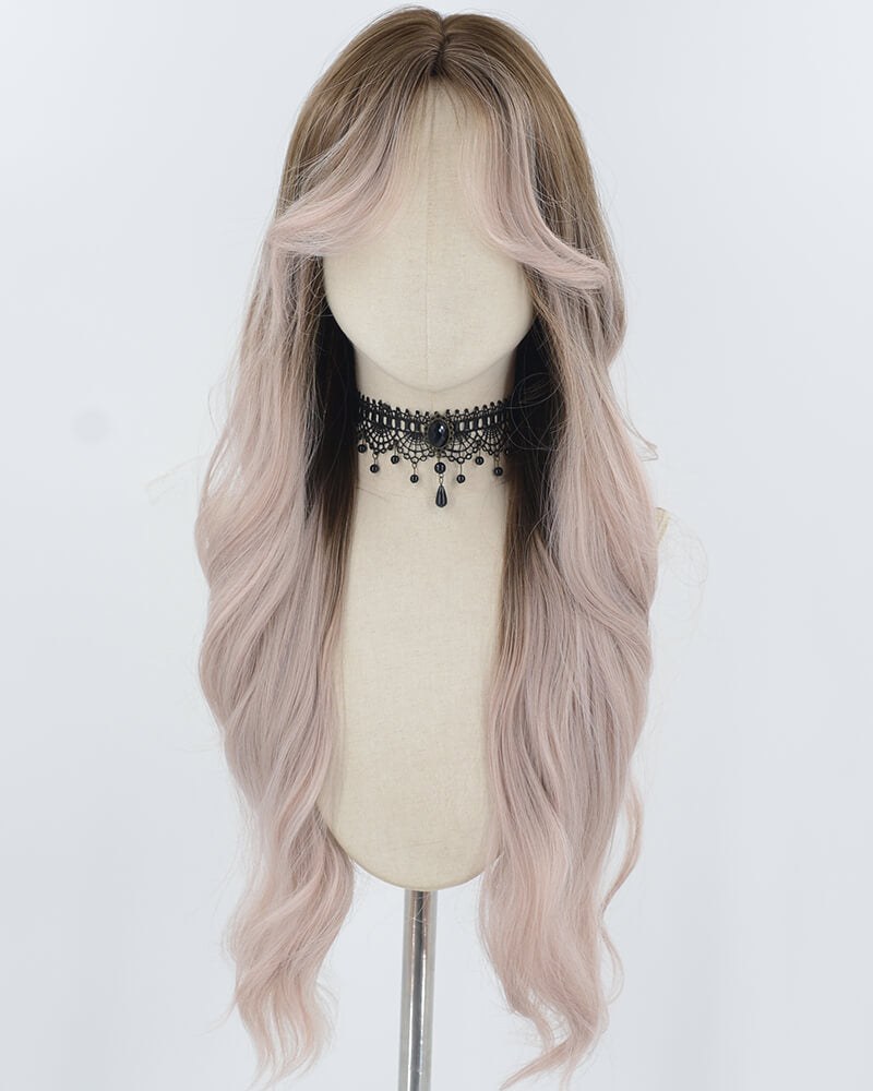 Brown Ombre Grey Pink Wavy Synthetic Wig HW691 — view 1