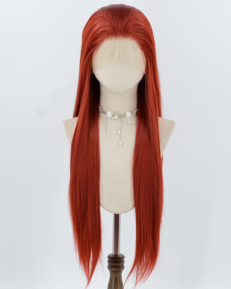 Red Long Straight Synthetic Lace Front Wig WW1043 — view 1