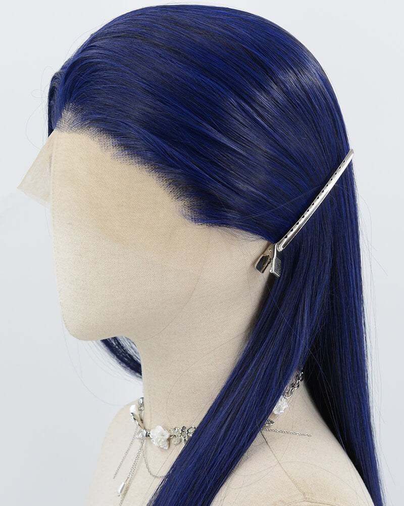 Black Blue Long Straight Synthetic Lace Front Wig WW991 — view 4