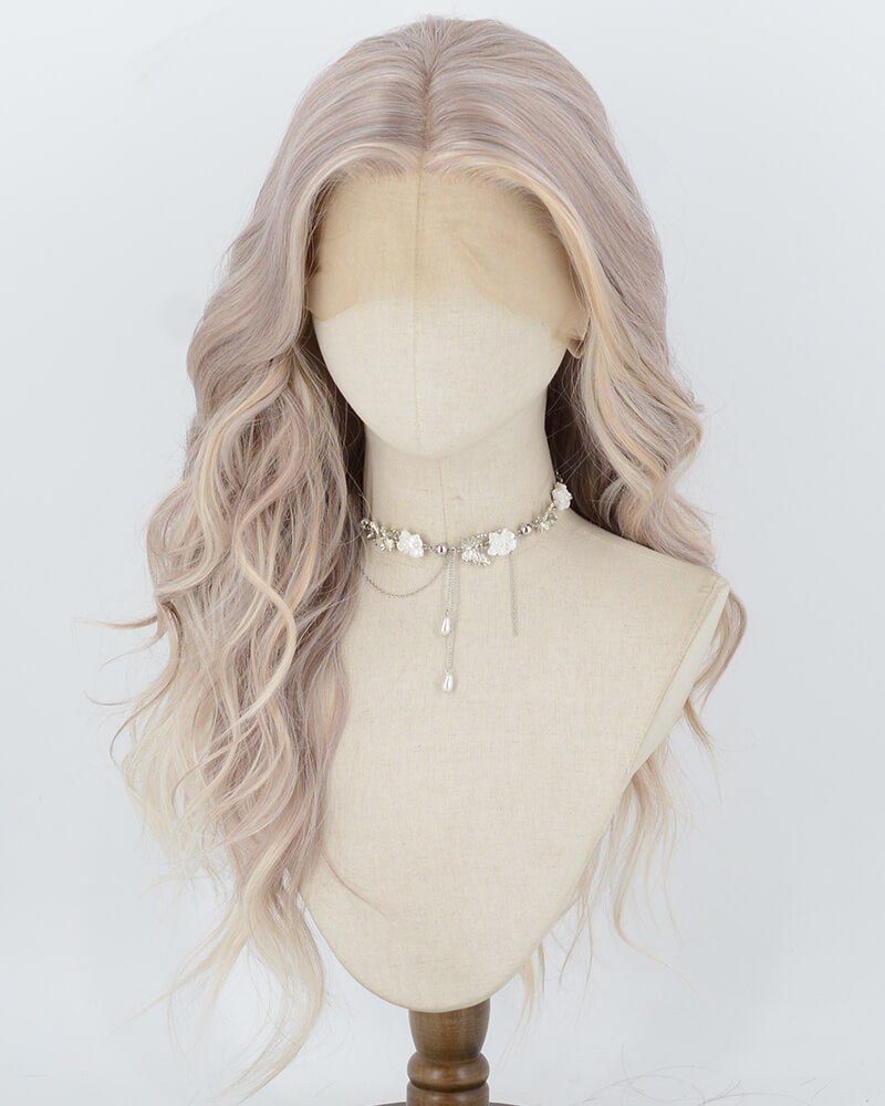 Soft Champagne Blonde Wavy Synthetic Lace Front Wig WW1084 — view 2