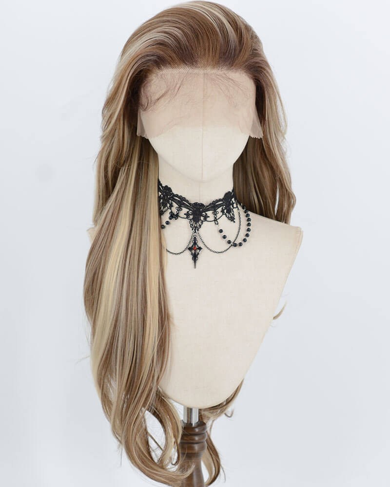 Brown Blonde Highlights Synthetic Lace Front Wig WW1055 — view 1