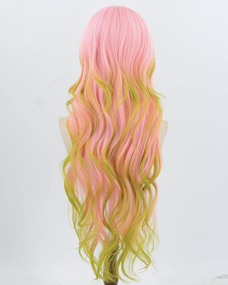 Pink Green Long Wavy Synthetic Wig HW768 — view 3