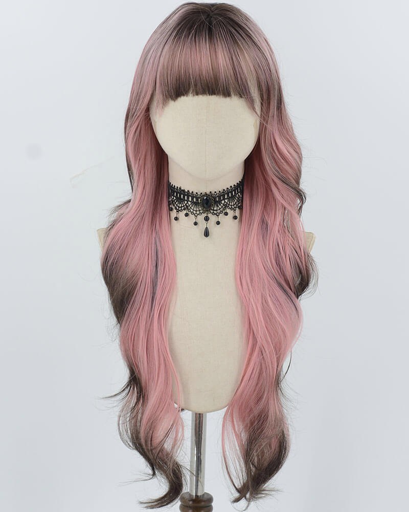 Pink Ombre Black Long Wavy Synthetic Wig HW723 — view 1