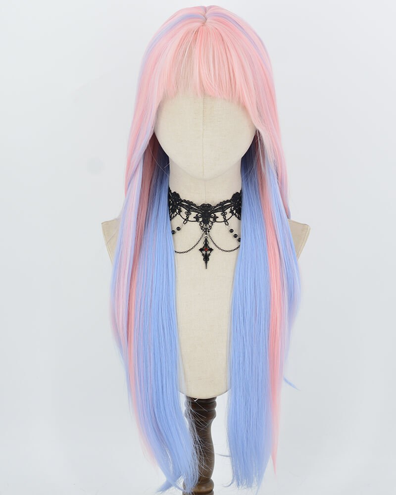 30Inch Long Pink Blue Synthetic Wig HW876 — view 1