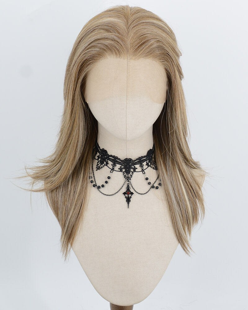 Ash Blonde with Brown Highlights Synthetic Lace Front Wig WW1062 — view 1