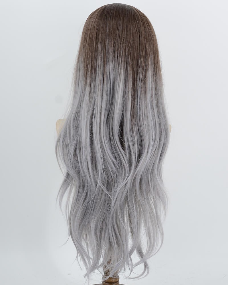 Brown Ombre Grey Blue Synthetic Lace Front Wig WW1064 — view 4