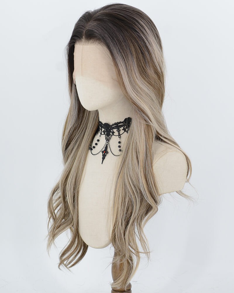 Ombre Brown Highlights Blonde Synthetic Lace Front Wig WW1068 — view 3