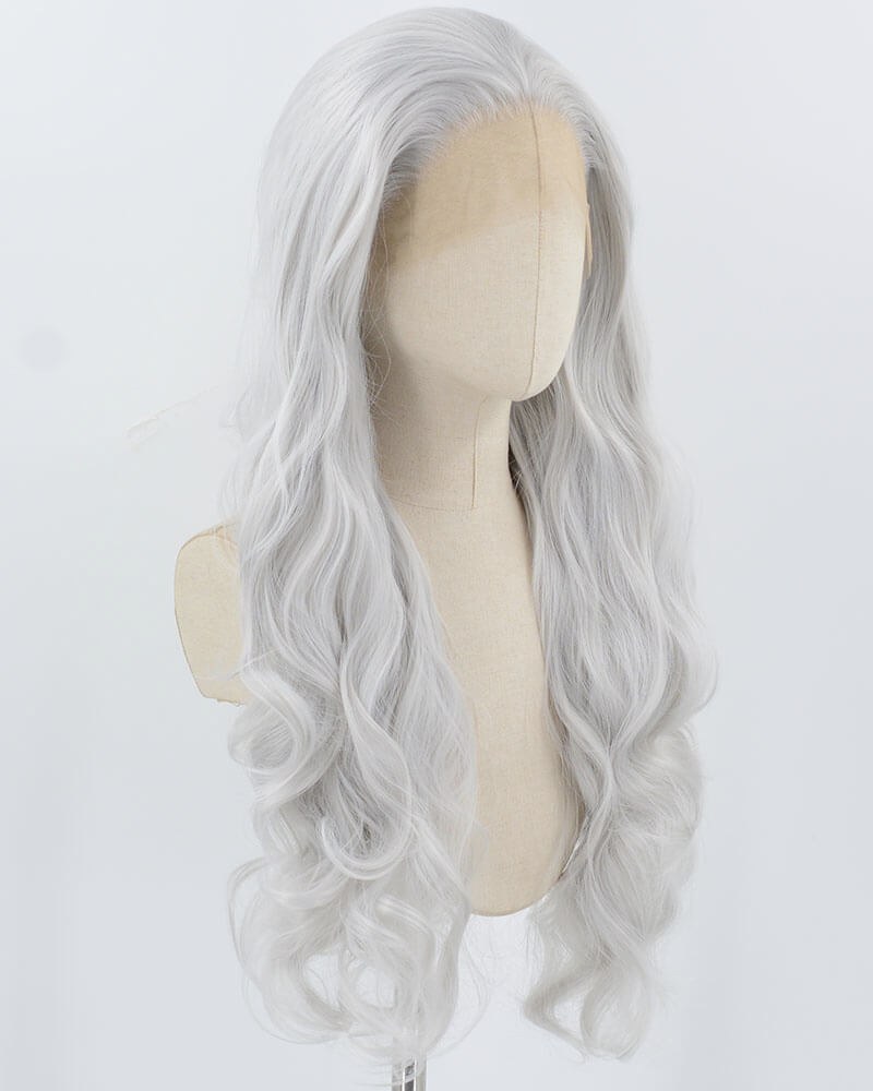 Silver Grey Long Wavy Synthetic Lace Front Wig WW906 — view 2