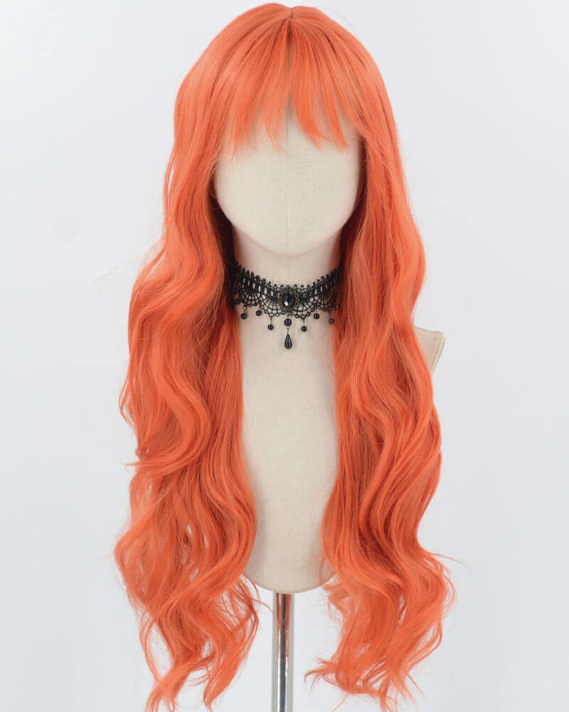 Long Orange Wavy Synthetic Wig HW676 — view 1
