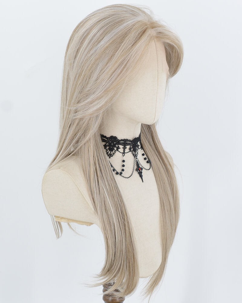 Ash Blonde Highlights White Grey Synthetic Lace Front Wig WW1073 — view 3