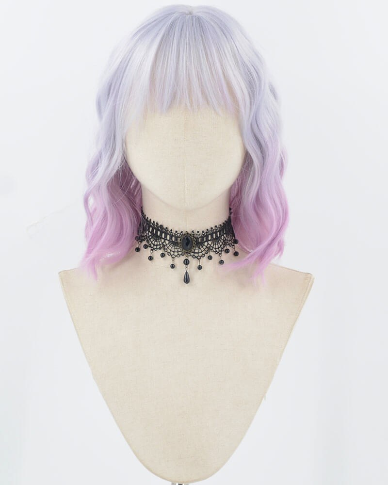 Short Grey Ombre Purple Pink Synthetic Wig HW672 — view 1