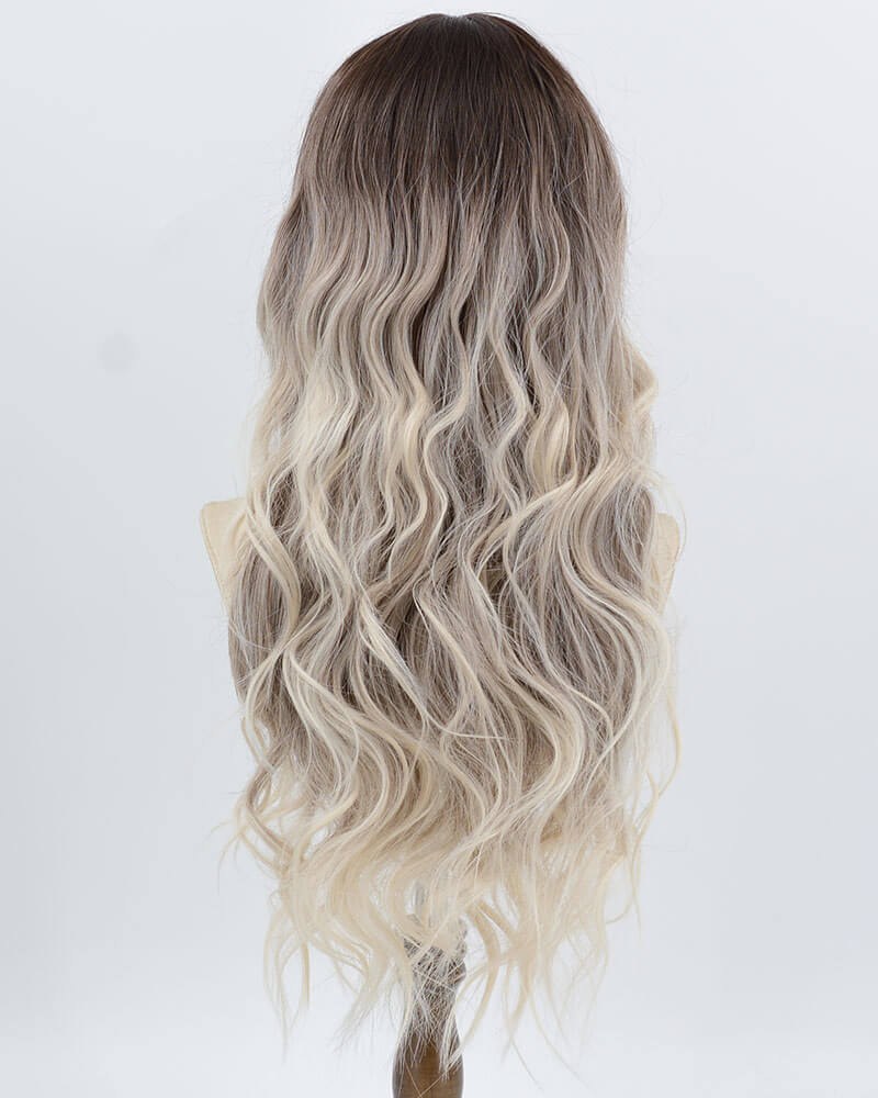 Ombre Brown White Blonde Curly Synthetic Wig HW788 — view 3