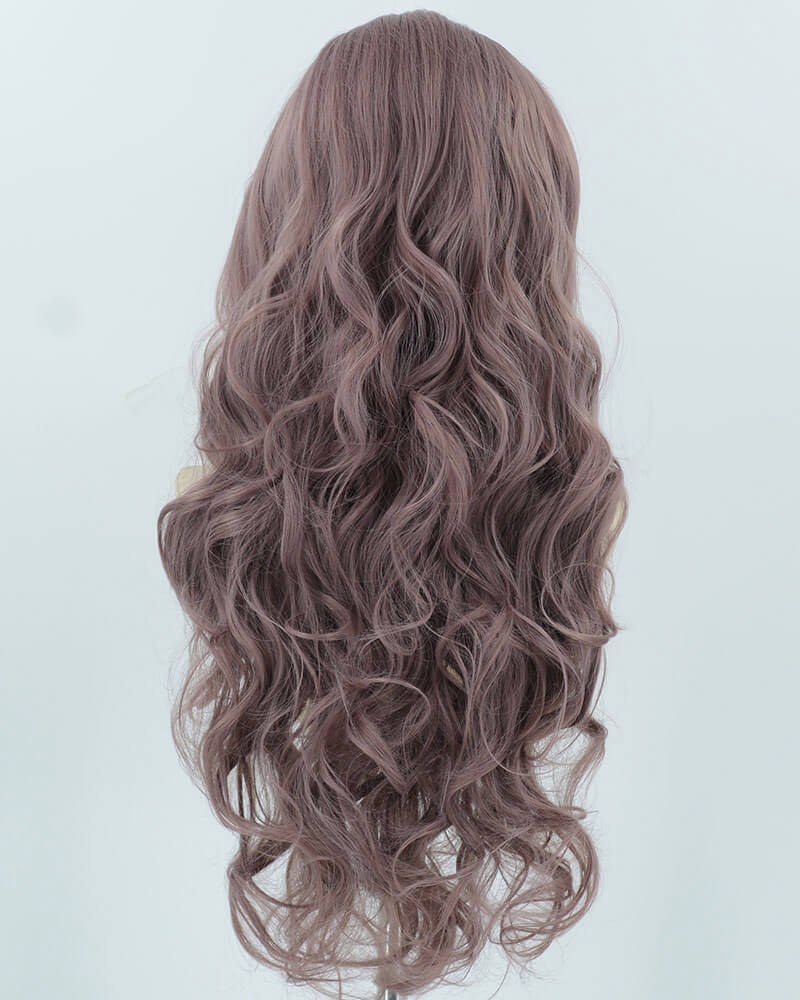 Dusty Pink Long Wavy Synthetic Lace Front Wig WW905 — view 3