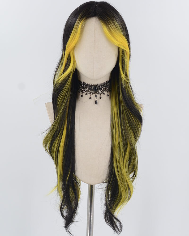 Yellow Black Long Wavy Synthetic Wig HW690 — view 1