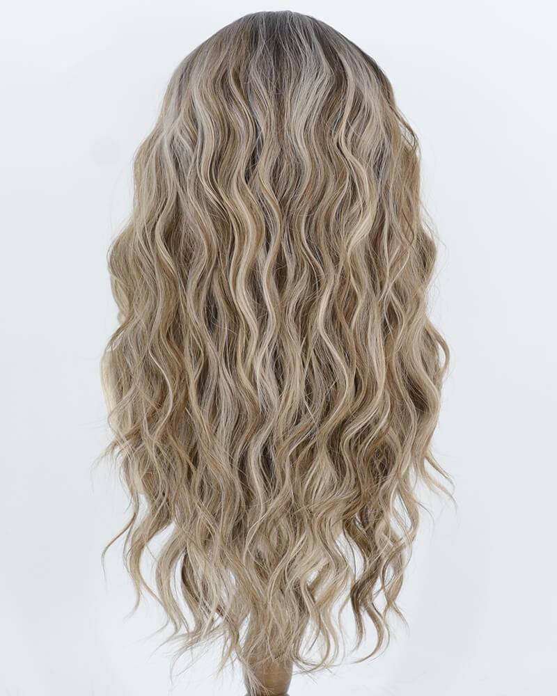 Ombre Brown Highlights Blonde Synthetic Lace Front Wig WW1071 — view 4